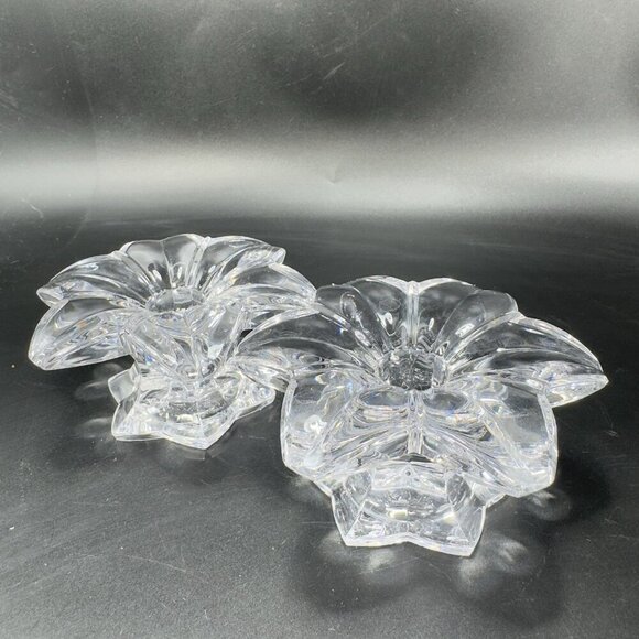 MIKASA Clear Crystal Glass Candle Stick Holder Set 2 Flower Shaped Candle Holder - Picture 12 of 12